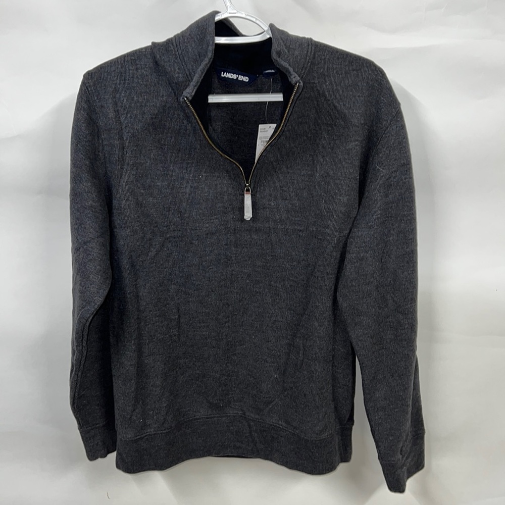 Land's End Men's 1/4 Zip Gray Collared Pullover Sweater, XL